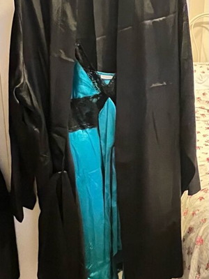 Satin nightdress and robe set like new, turquoise and black with lace