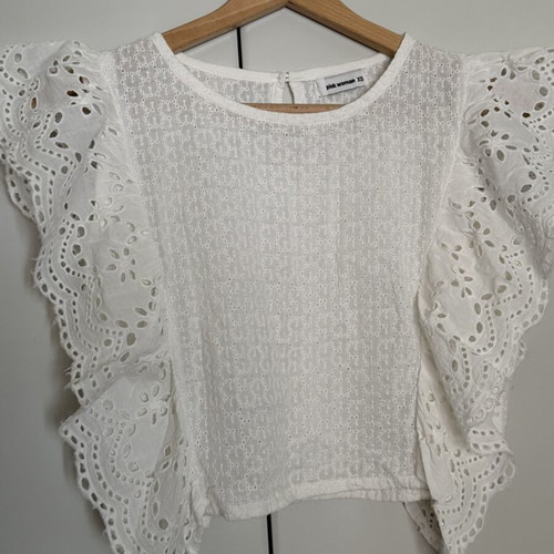 Crop top with lace and various designs Pink Woman like new, white, XS