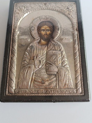 Silver Icon 950 Jesus Christ Pantocrator used, Byzantine replica