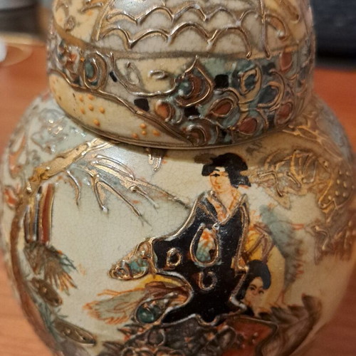 Satsuma vase with Moriage handpainted decoration, vintage