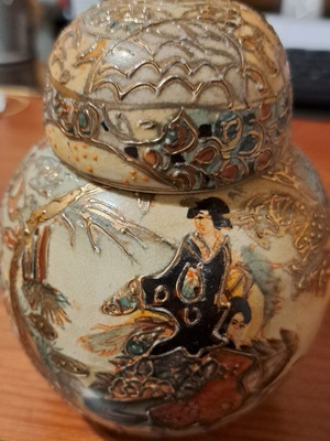 Satsuma vase with Moriage handpainted decoration, vintage
