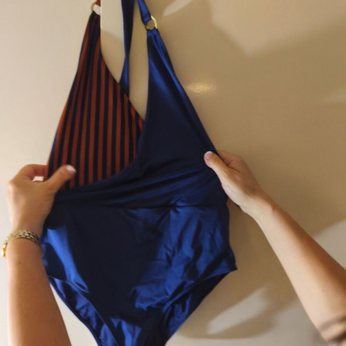 Emporio Armani One-Piece Swimsuit New With Tags Size S Royal Blue Bronze Stripes