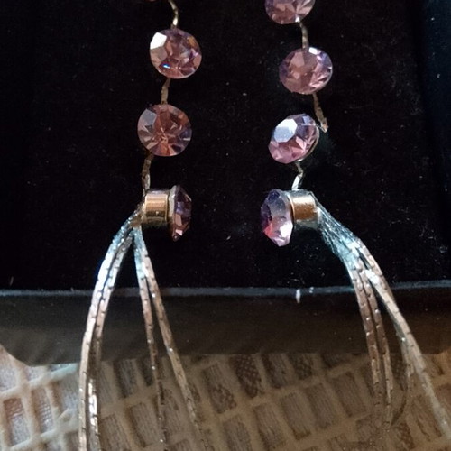 Long earrings with pink transparent stones new