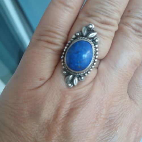 Handmade silver-plated ring with genuine lapis lazuli, 17.5 mm