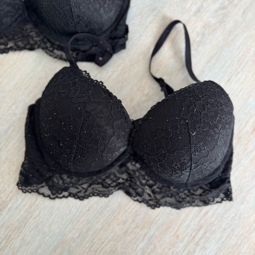 H&M black super push up bras with lace 75D used, set of 2