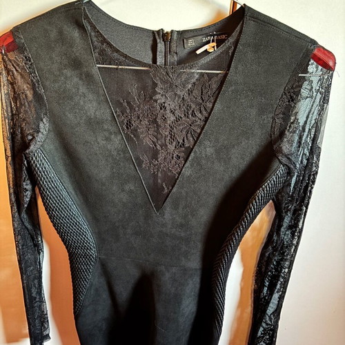 Black Zara dress with lace and leather, size S, like new