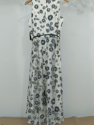 Tahari maxi dress off-white with black embroidered flowers, new