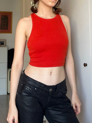 Zara TRF red ribbed cropped sleeveless top used