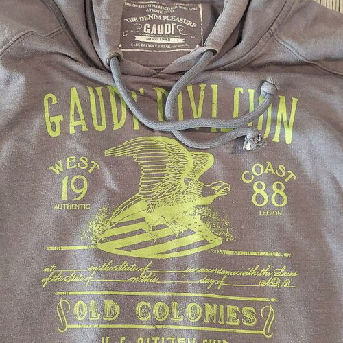 Gaudi cotton hoodie sweatshirt, medium, grey and yellow