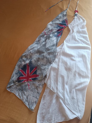Halterneck backless top one size, like new, white and colorful