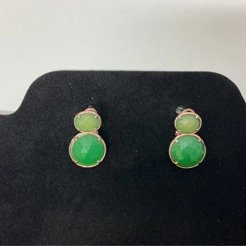 Green stud earrings with two shiny stones