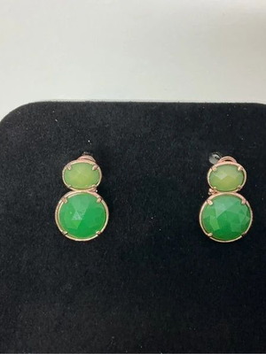 Green stud earrings with two shiny stones