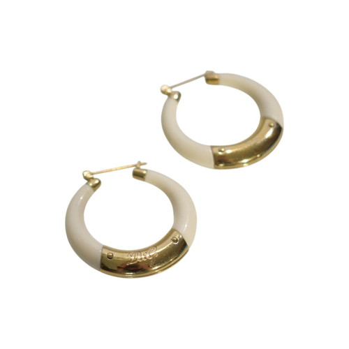 D&G Dolce & Gabbana cream resin hoop earrings with gold logo plate