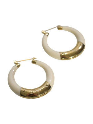 D&G Dolce & Gabbana cream resin hoop earrings with gold logo plate