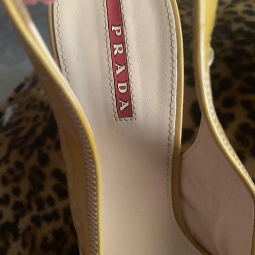 Prada Peep Toe Pumps Size 39.5 Beige and Gold Like New