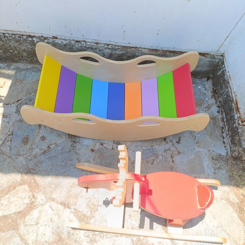 Wooden Balance Toy like new with repaired wooden rocking horse gift