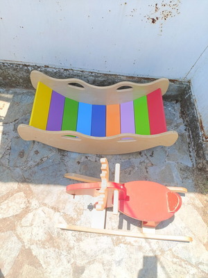 Wooden Balance Toy like new with repaired wooden rocking horse gift