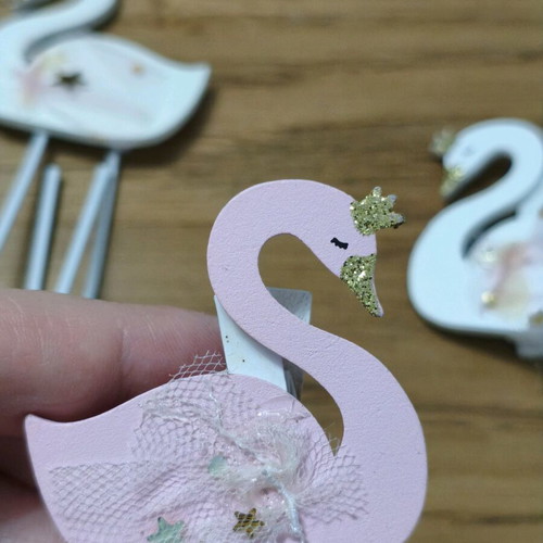Wooden swans 5cm new decorative set
