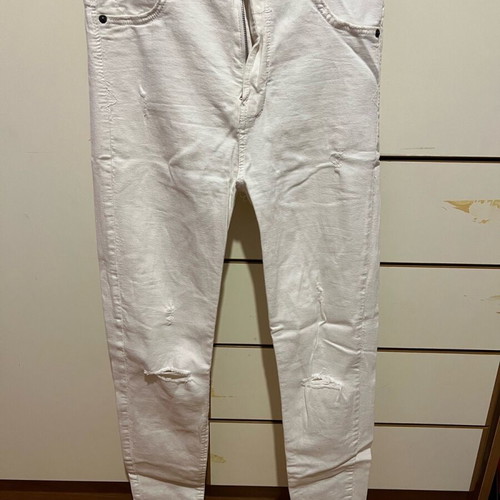 Bershka elastic jeans with rips like new, white, size L