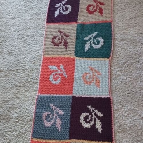 Handmade knitted runner like new, multicolored, 55x210 cm