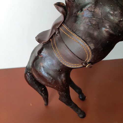 Vintage handmade leather horse used, 1960s decoration
