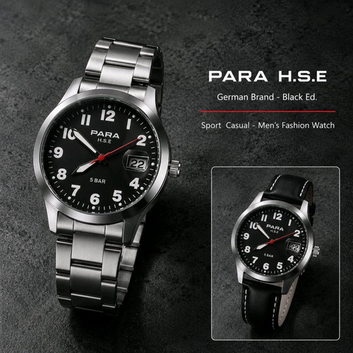 Para H.S.E German Watch, Citizen Quartz, Black and Silver
