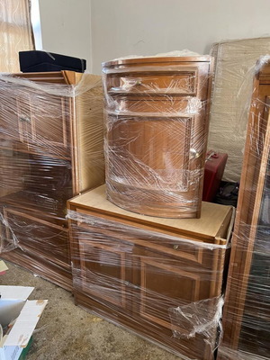 Wooden unit used, 10 pieces with display cabinets