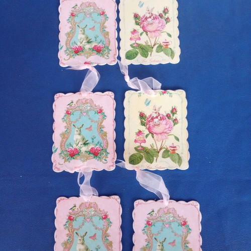 Tin hanging decorations with rabbits, set of six, new