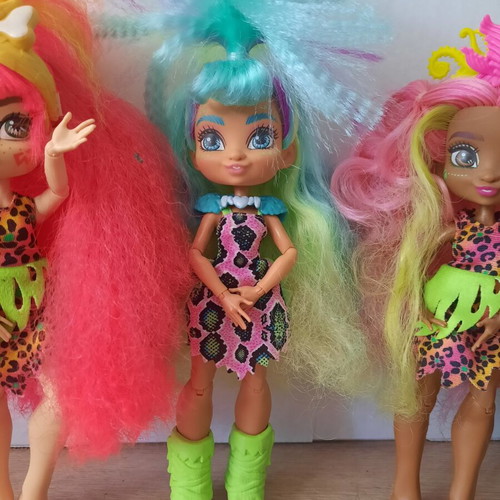 Cave Club dolls Mattel used, lot of 4 with Emberly, Tela, Fernessa, Slate