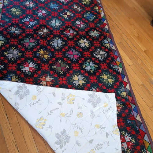 Handmade cross-stitch rug like new 120x330 with lining