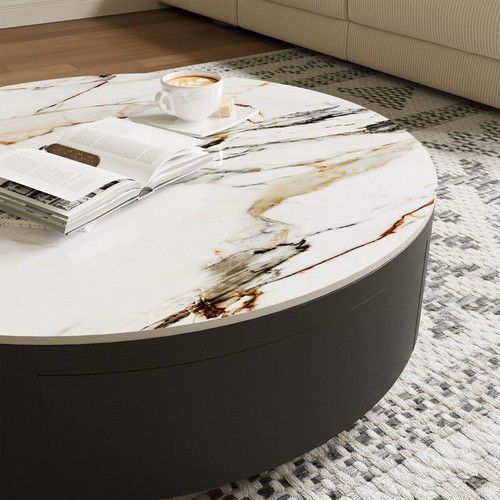 Modern coffee table with oak veneer and sintered stone top, new
