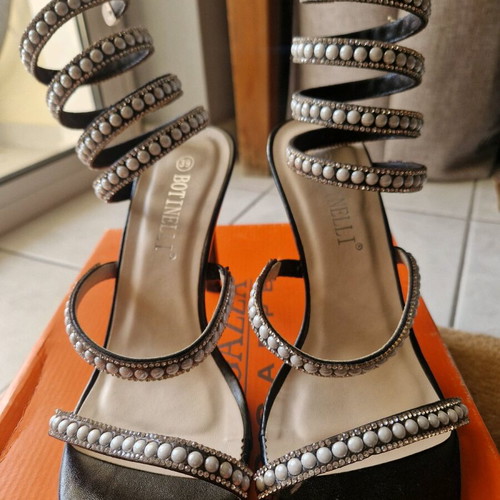 Botinelli sandals with pearls and strass, new, size 39, black