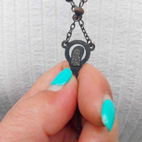 Antique unique necklace used from Italy with Virgin Mary and INRI cross