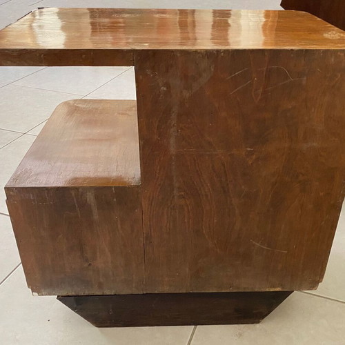 Vintage wooden Art Deco nightstand used with cabinet and 2 drawers