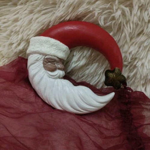 Handmade Santa Claus Hanging Moon Made of Painted Clay