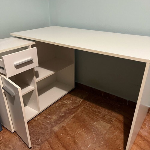 White corner desk used, made of chipboard
