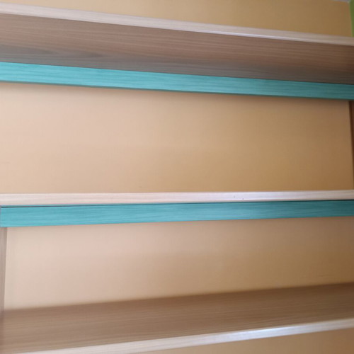 Corner desk with bookshelf and shelves like new, wood with green details