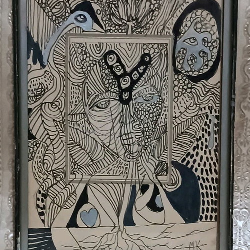 Psychedelic painting used with silver frame