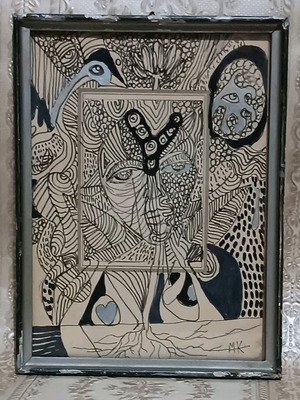 Psychedelic painting used with silver frame