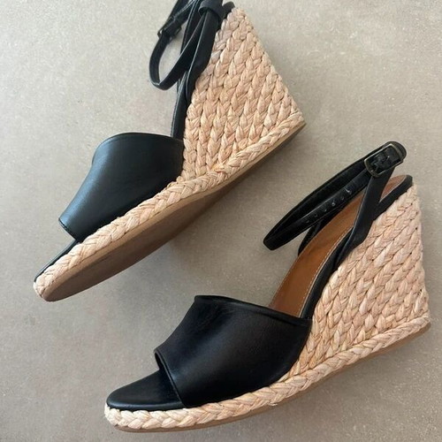 YSL espadrille platform sandals, black, size 38