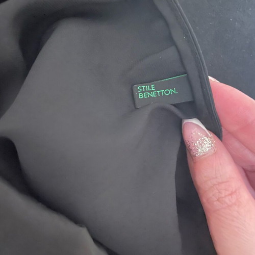 Benetton top used, black satin sleeveless with draped neckline size M