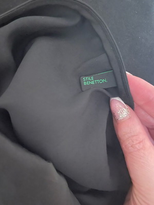 Benetton top used, black satin sleeveless with draped neckline size M