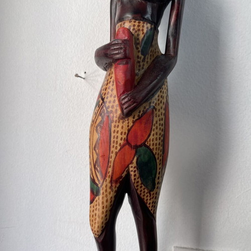 Vintage African wooden statues set of 2, handcrafted, used