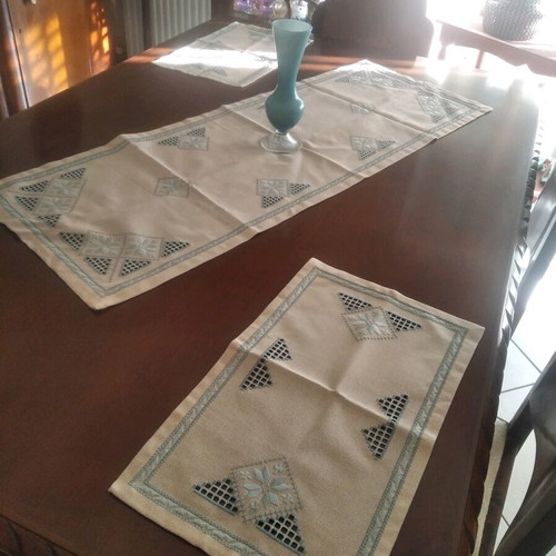 Lefkaritiko embroidery set with blue thread, handmade, new