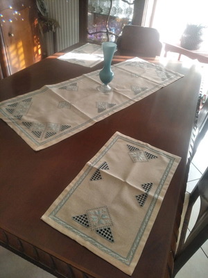 Lefkaritiko embroidery set with blue thread, handmade, new