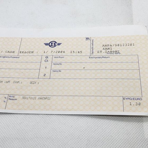 OSE railway ticket 2004 like new, Drama to Xanthi route