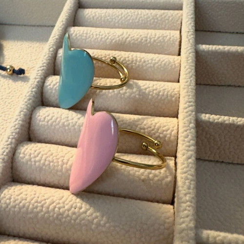 Enamel Heart Rings in Pink and Turquoise, Like New