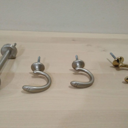 Curtain support bases set used, 8 bronze pieces, silver and gold