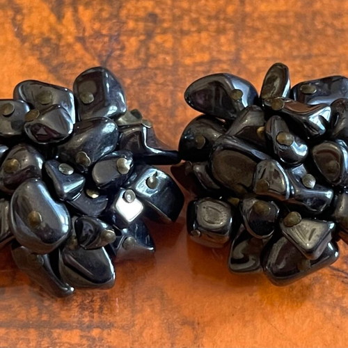Large earrings with hematite vintage clip like new