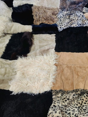 Patchwork double blanket used with natural fur pieces